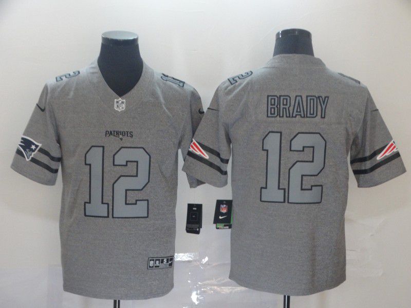 Men New England Patriots #12 Brady Grey Retro Nike NFL Jerseys